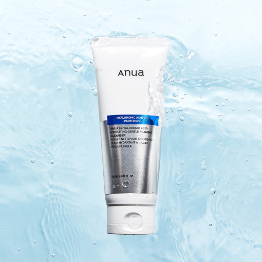 Imagem de Anua 8 Hyaluronic Acid Hydrating Gentle Foaming Cleanser, com limpeza suave e hidratação profunda, ideal para pele sensível e seca.