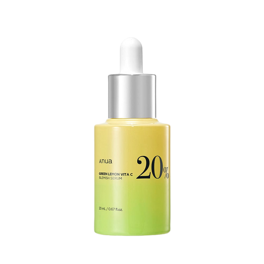 Imagem de Anua Green Lemon Vitamin C Blemish Serum, com vitamina C e limão verde, ideal para clareamento e hidratação da pele.