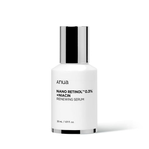 Imagem de Anua Nano Retinol 0.3% + Niacin Renewing Serum, com fórmula vegana e anti-idade, ideal para manchas e elasticidade da pele.