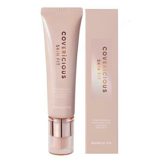 Imagem de BANILA CO Covericious Skin Fit Tinted Moisturizer, com fórmula hidratante que oferece cobertura leve e natural. O produto proporciona uma pele radiante e uniforme, ideal para todos os tipos de pele, mantendo a hidratação ao longo do dia. Perfeito para um acabamento suave e sem oleosidade.