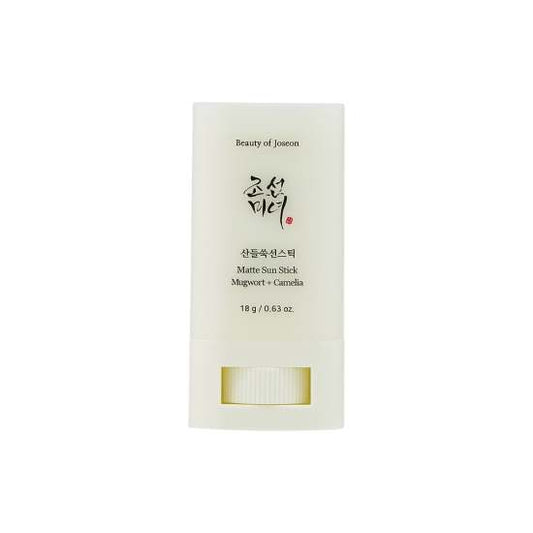 Imagem de Beauty of Joseon Matte Sun Stick, com fórmula vegana e matificante, ideal para proteção solar e controle de oleosidade na pele.