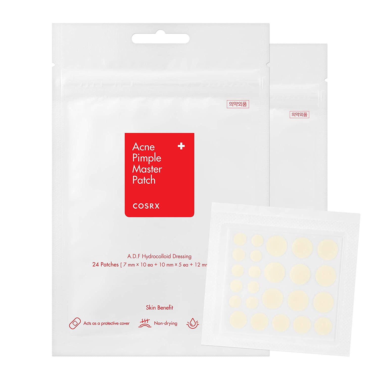 Imagem de COSRX Acne Pimple Master Patch, com fórmula hidrocoloidal vegana, ideal para tratamento de espinhas. Acelera a cicatrização e reduz a inflamação, proporcionando alívio rápido para acne e manchas, tornando-se uma solução prática e eficaz para manter a pele limpa e saudável.