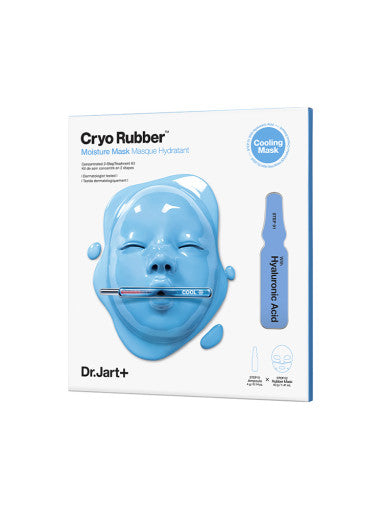 Imagem de Dr.Jart+ Cryo Rubber With Moisturizing Hyaluronic Acid, um sistema de máscara dupla que proporciona hidratação intensa com ácido hialurônico. Ideal para peles secas e desidratadas, oferece um tratamento refrescante e calmante, revitalizando a pele enquanto suaviza linhas finas e melhora a elasticidade.