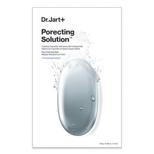 Imagem de Dr.Jart+ Dermask Porecting Solution Facial Mask, com uma fórmula composta por carvão ativado e alginato para limpar profundamente a pele, remover impurezas e diminuir visivelmente o tamanho dos poros. Ideal para pessoas com pele oleosa ou mista que buscam uma pele mais lisa e uniforme.