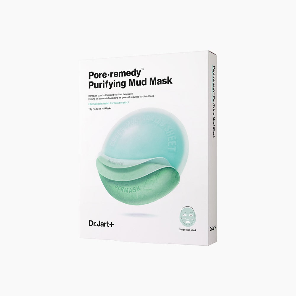 Imagem de Dr.Jart+ Pore·remedy Purifying Mud Face Mask, com fórmula purificante de lama mineral e ingredientes que desobstruem os poros e controlam a oleosidade. Ideal para pele oleosa e com tendência a acne, proporcionando uma pele limpa, suave e com menos poros visíveis após o uso regular.