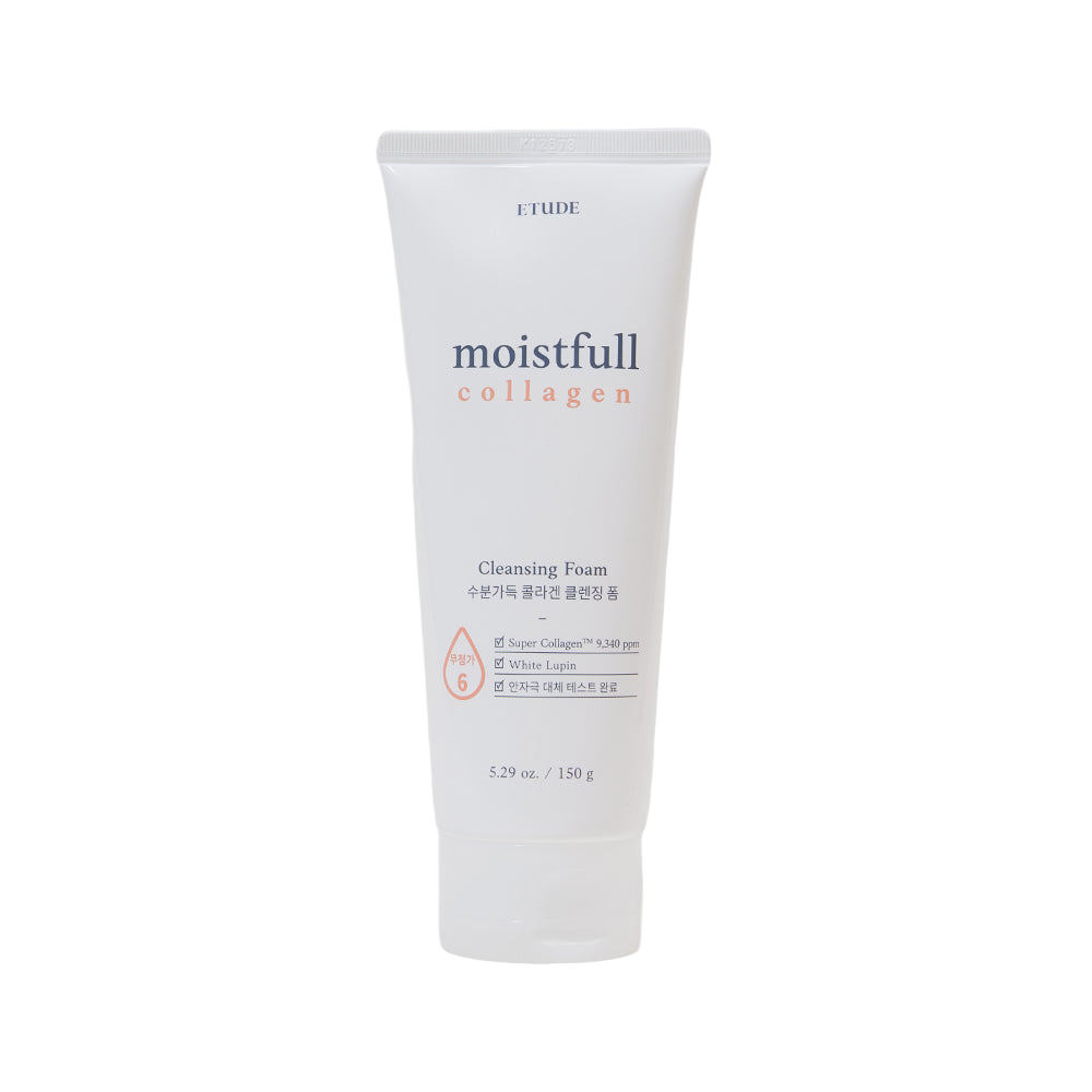 Imagem de ETUDE HOUSE Moistfull Collagen Cleansing Foam, espuma de limpeza rica em colágeno hidrolisado para hidratar e limpar profundamente a pele. Fórmula suave que remove impurezas sem ressecar, deixando a pele macia, radiante e revigorada. Ideal para todos os tipos de pele. Compre agora!