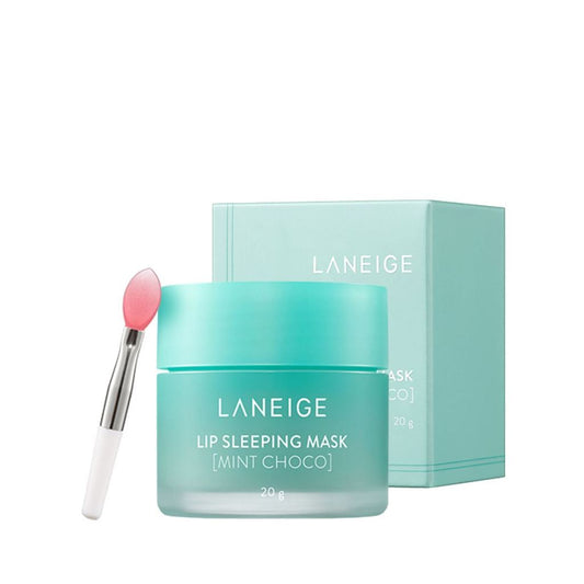 Imagem do LANEIGE Lip Sleeping Mask Mint Choco, enriquecido com extratos de menta e chocolate, que hidrata profundamente e restaura os lábios durante a noite. Ideal para lábios secos e ressecados, proporcionando uma sensação refrescante e suavidade ao acordar. Um cuidado noturno para lábios nutridos e revitalizados.