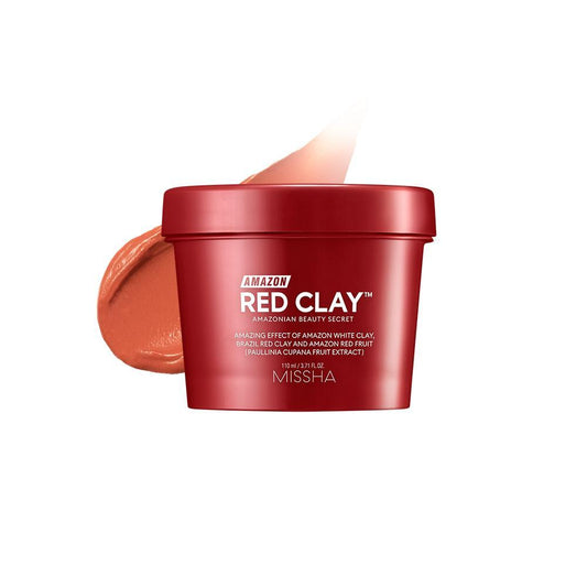 Imagem do MISSHA Amazon Red Clay Pore Mask, formulada com argila vermelha da Amazônia, que limpa profundamente os poros, removendo impurezas e excesso de oleosidade. Ideal para peles oleosas e mistas, ajudando a controlar o brilho e melhorar a textura da pele, deixando-a suave e purificada.