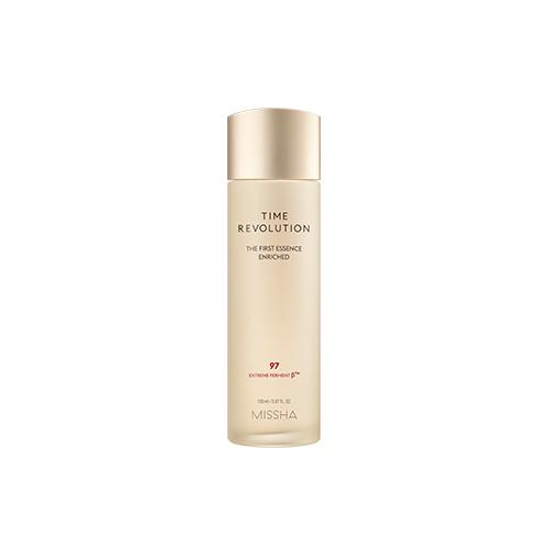 Imagem do MISSHA Time Revolution The First Essence Enriched, formulada com ingredientes fermentados, que oferece hidratação profunda, melhora a textura da pele e promove luminosidade. Ideal para todos os tipos de pele, proporcionando uma aparência revitalizada, uniforme e radiante.