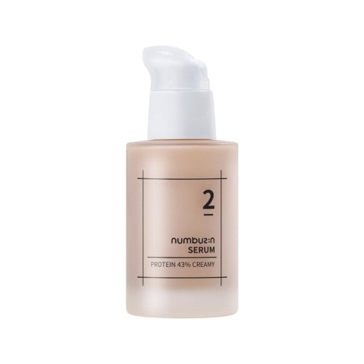 Imagem do Numbuzin No.2 Creamy 43% Protein Serum, formulado com uma alta concentração de proteínas que promovem a firmeza e reparação profunda da pele. Ideal para todos os tipos de pele, especialmente para peles maduras, proporcionando elasticidade e uma aparência rejuvenescida e revitalizada.