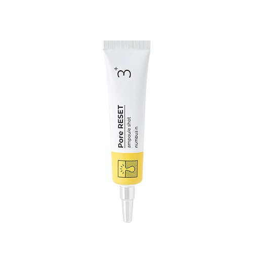 Imagem do Numbuzin No.3 Pore Reset Ampoule Shot, que ajuda a refinar os poros e a controlar a oleosidade, deixando a pele suave e equilibrada. Ideal para peles oleosas e mistas, reduzindo a aparência dos poros dilatados e promovendo uma textura de pele mais uniforme e refinada.