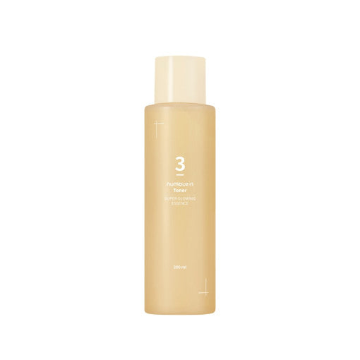 Imagem do Numbuzin No.3 Super Glowing Essence Toner, formulado para proporcionar luminosidade e hidratação profunda à pele, deixando-a suave, revitalizada e com um brilho natural. Ideal para todos os tipos de pele, este toner promove uma aparência radiante e saudável.